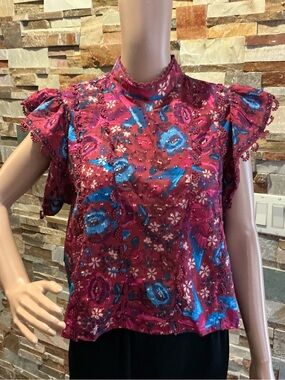 FARM Rio Floral Birds Blush Sleeveless Blouse